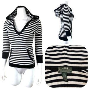 Ralph Lauren Knit Waffle Cotton stripe Hooded Top S
